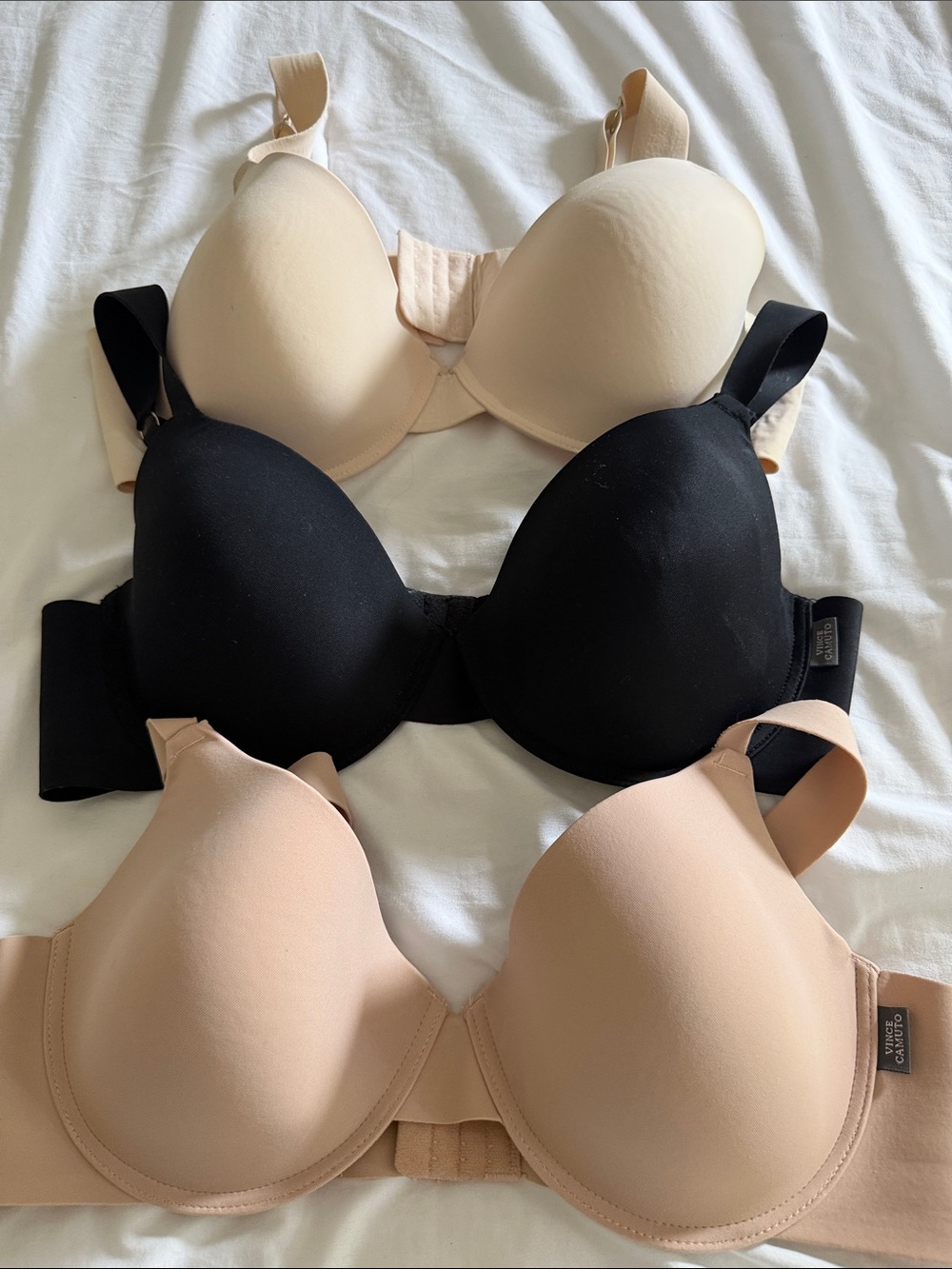 Vince Camuto 3-Pack Smooth T-Shirt Bras - Black, Nude, Beige